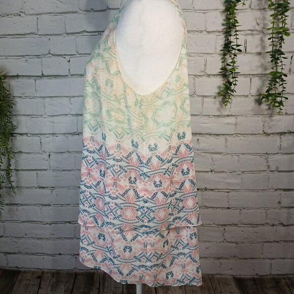 HEART OF CABI MOSAIC PRINT, SHADES OF BLUE AND PINK,  TOP BLOUSE, LINED, SIZE M - Picture 8 of 9